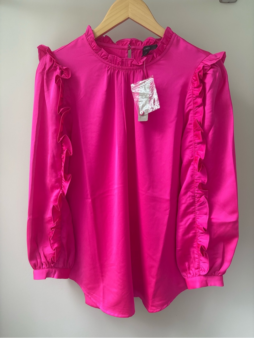 NWT JCREW Women's Ruffle-Trim Silky Blouse - Hot Pink Size XS
